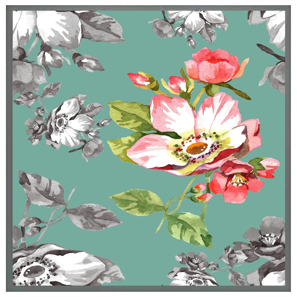 image 1 of Bright flower on green (Picutre Frame) Grey | L