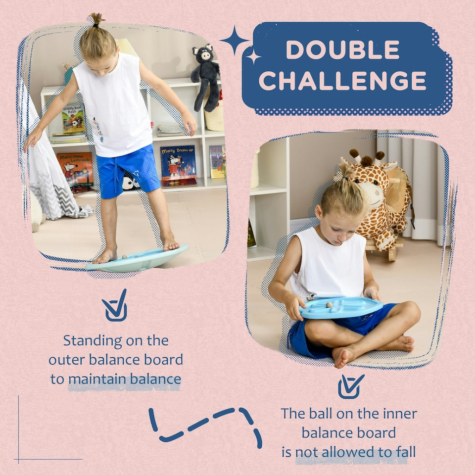 image 1 of ZONEKIZ 2 in 1 Balance Board, Kids Wobble Board with Ball - Blue Blue | One Size