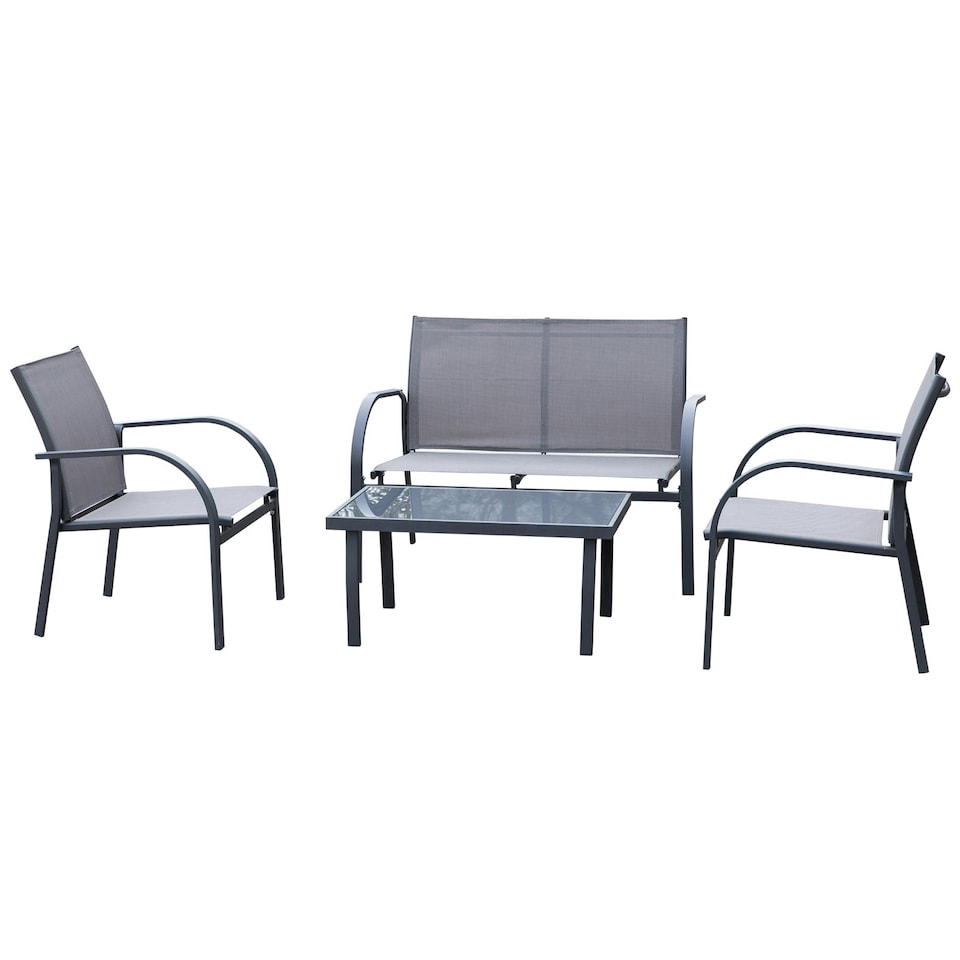 image 1 of Outsunny 4pcs Patio Furniture Set Garden Sofa Glass Top Coffee Table