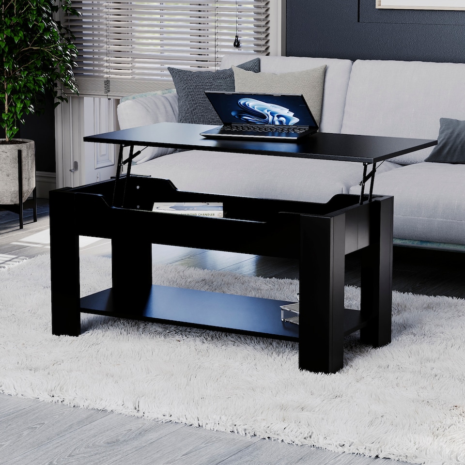 image 1 of Vida Designs Lift Up Coffee Table With Storage Compartment & Shelf, Black