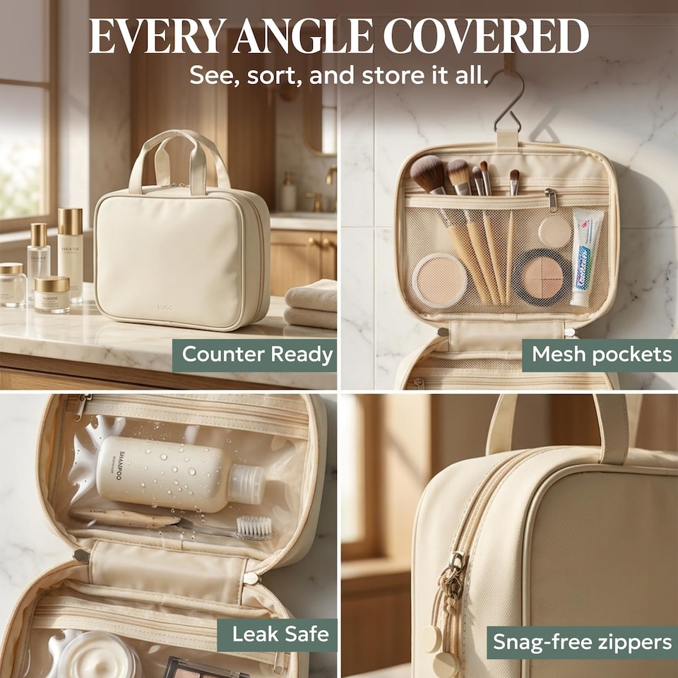 image 1 of Lugg Hanging Toiletry Bag Waterproof Travel Organiser with 360 Swivel Hook