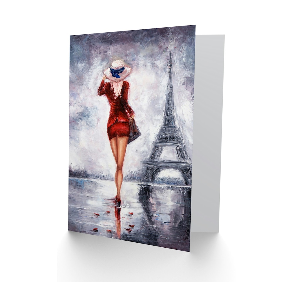 image 1 of Lady in Red Fashion Travel Paris Eiffel Tower Greeting Card