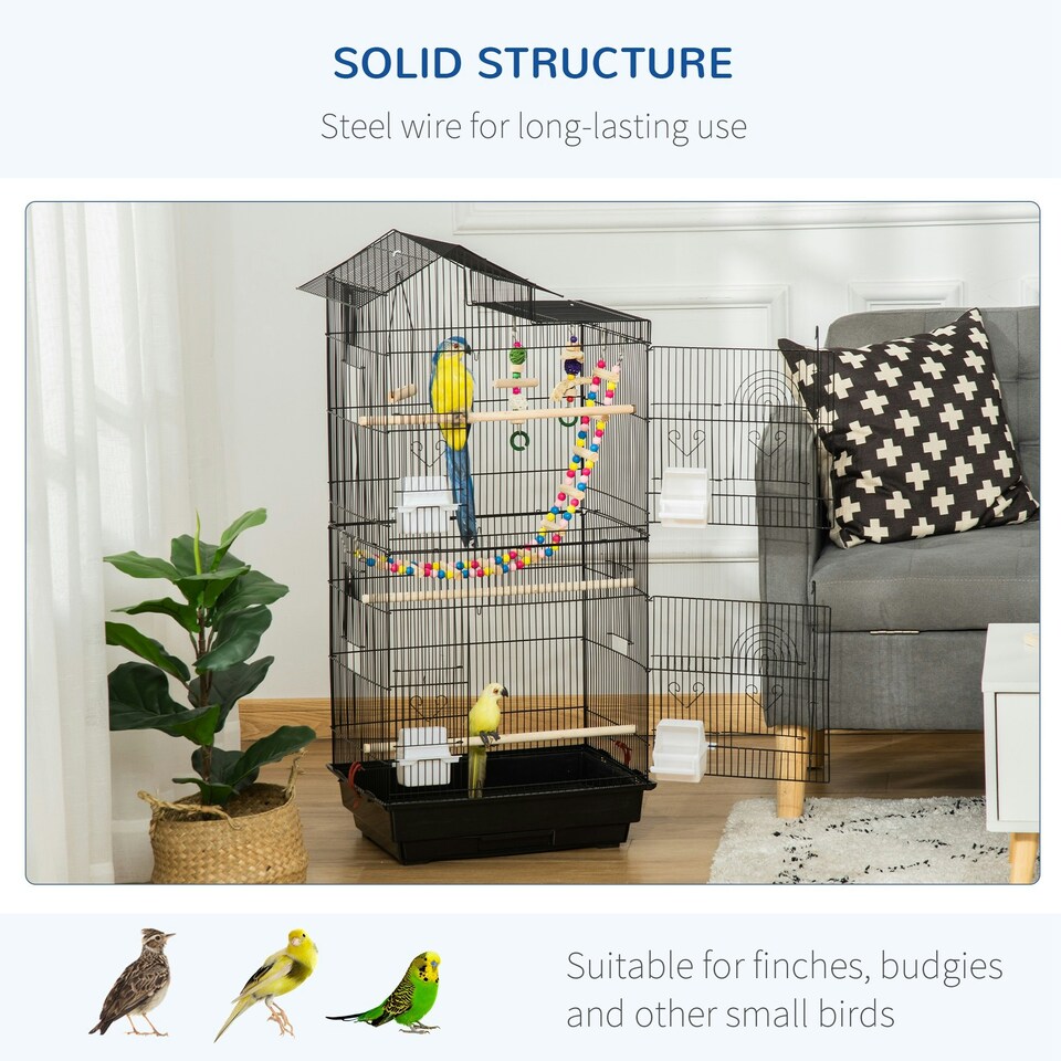image 1 of PawHut Bird Cage for Budgies, Finches, Canaries w/ Accessories, Toys, Tray