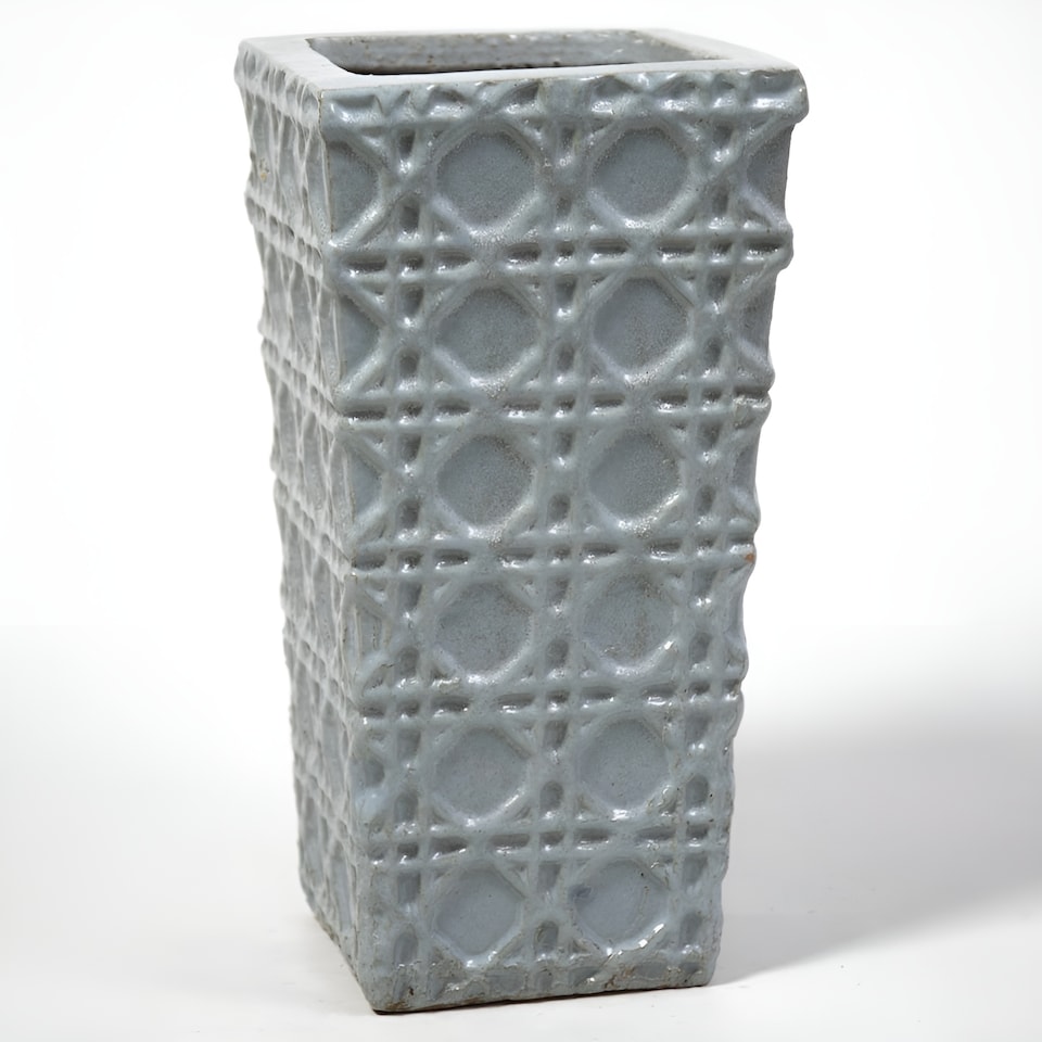 image 1 of Primrose Thales Glazed Grey Ceramic Geometric Pattern Tall Planter 75cm