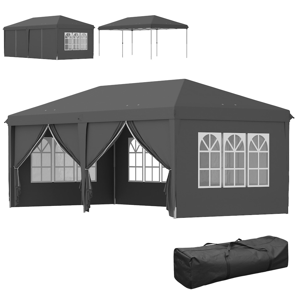 image 1 of Outsunny 3 x 6m Pop Up Gazebo Height Adjustable Party Tent w/ Storage Bag Grey