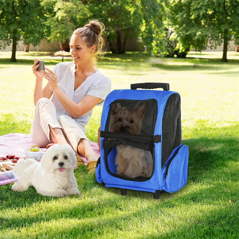 image 1 of PawHut Pet Travel Backpack Bag Cat Puppy Dog Carrier w/ Trolley and Telescopic