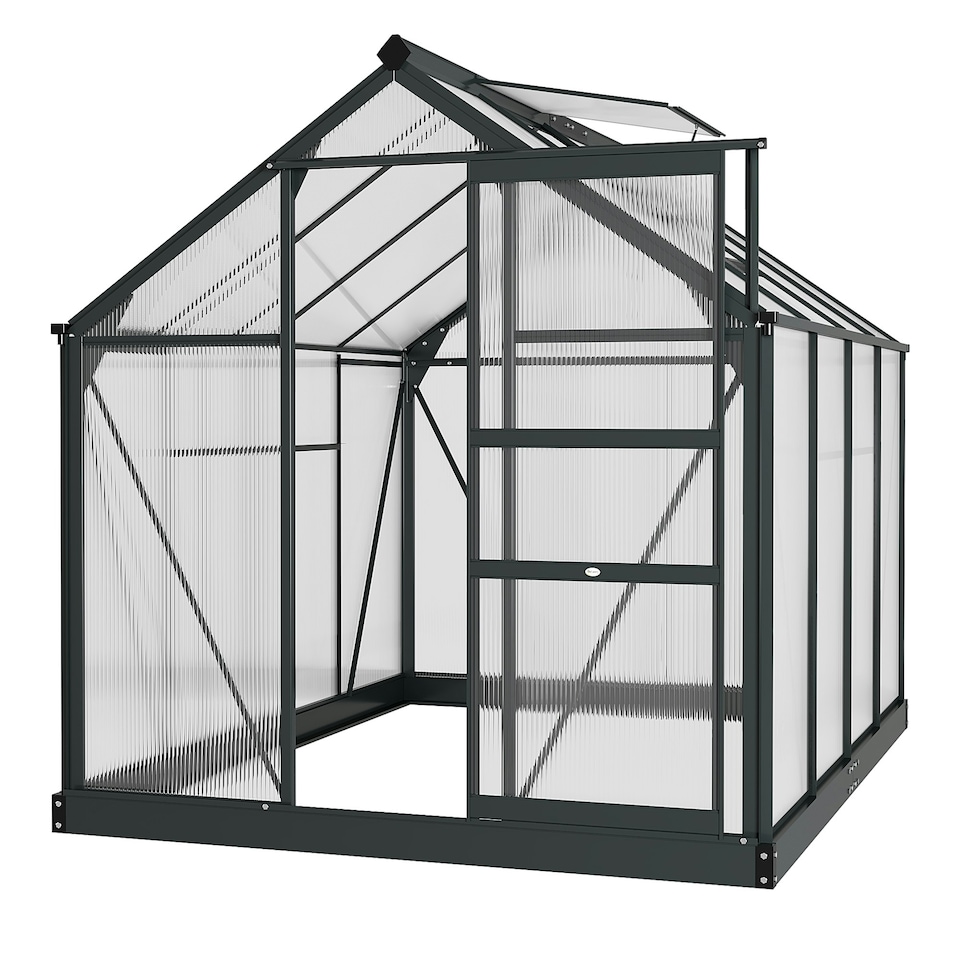 image 1 of Outsunny 6x8ft Walk-In Polycarbonate Greenhouse Plant Grow Galvanized Aluminium