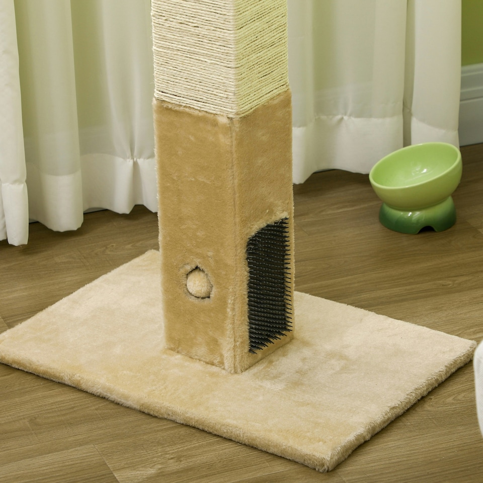 image 1 of PawHut 79cm Jute Scratcher Climber with Toy, Self Grooming Brush, Beige