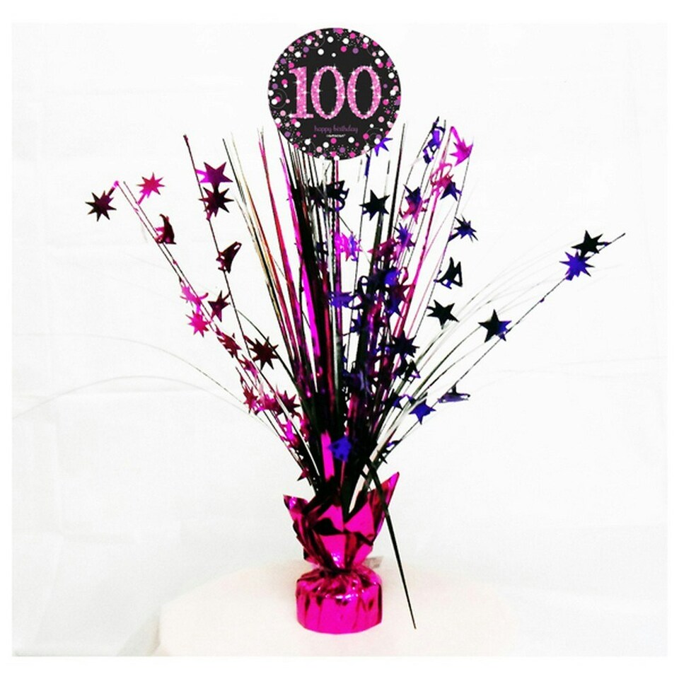 Amscan Sparkling Pink Celebration 100th Birthday Centrepiece Spray - Pink - One Size