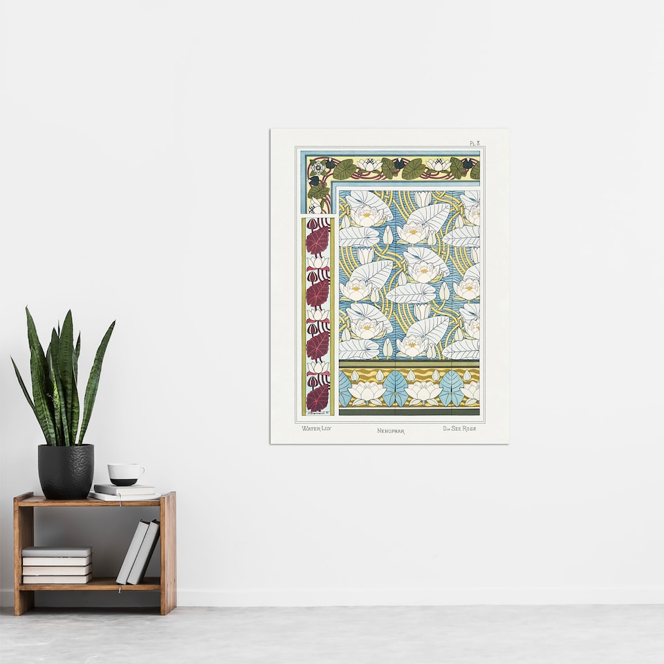 image 1 of Water Lily Patterns Vintage Floral Wall Art Print Verneuil 24x32"