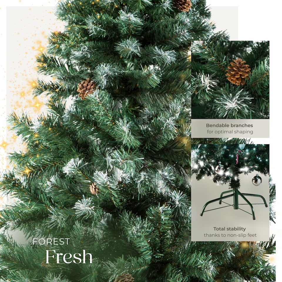 image 1 of Christmas Tree - artificial Christmas tree with frosted tips, pine cones, and metal stand | Green | green | 1