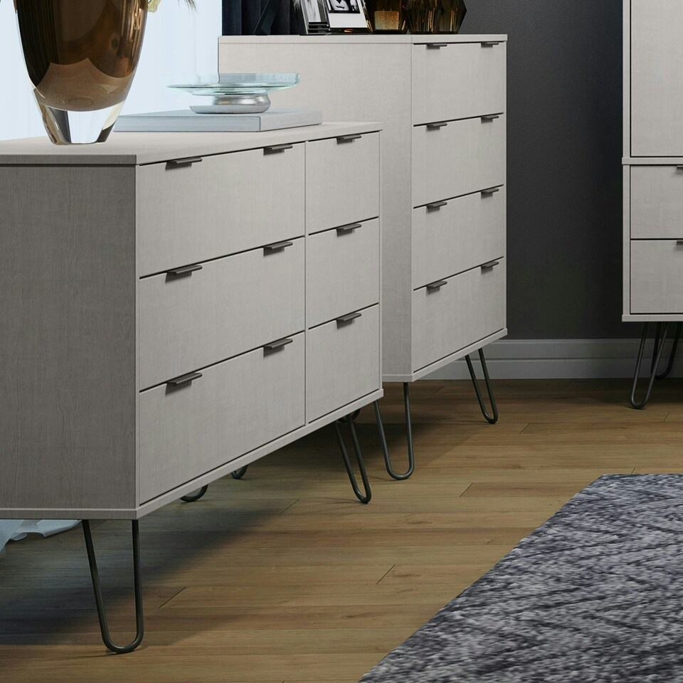 image 1 of Core Products Augusta Industrial Grey 3+3 Drawer Wide Chest H73.6cm x W119.3cm x D39.5cm Grey
