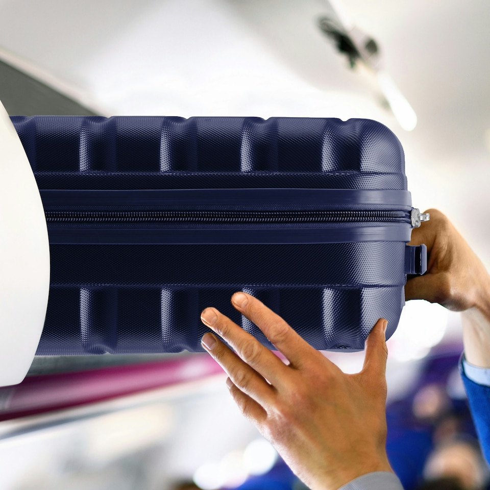 image 1 of Flight Knight Set of 3 Lightweight 4 Wheel ABS Hard Case Suitcases Cabin & Hold Luggage, 100+ Airlines Approved - easyJet, British Airways, Ryanair, Jet2 Blue | Navy