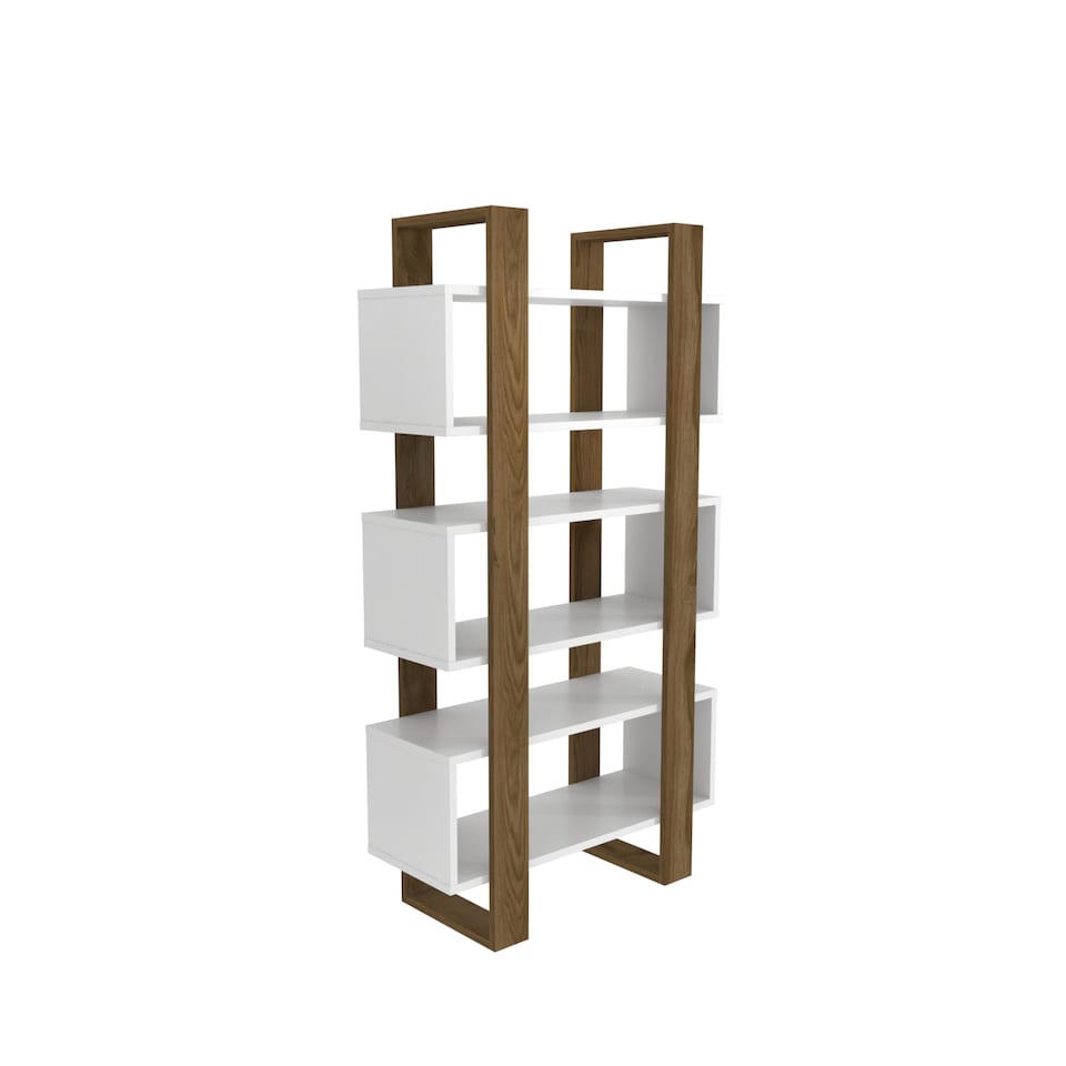 image 1 of Decorotika Reina Bookcase 3-tier H 150 cm x W 90 cm x D 33 cm | Multi | White and Walnut | 1