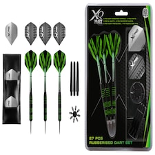 Black with Green Stripes 23g Rubberised Steel Darts set with 3 XL shafts