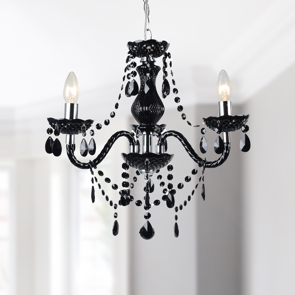 image 1 of Black and Chrome Marie Therese Style 3 x 40W Chandelier | Black | Chrome | 1
