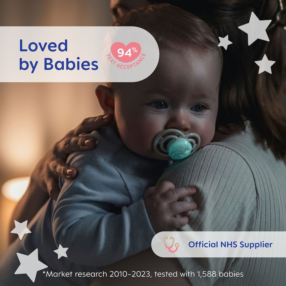 image 1 of 2 x MAM Perfect Night Baby Soother Dummies 2-6 Months Silicone Pack of 2 Unisex | Multi