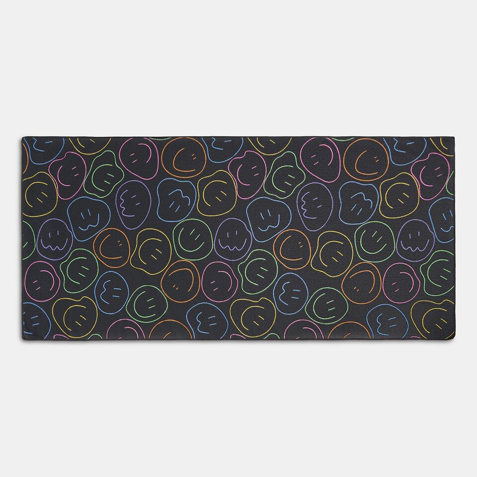 image 1 of OHS Print Beach Towel Bath Travel Quick Dry Microfibre Absorbent | Black | Smiley Faces | One size