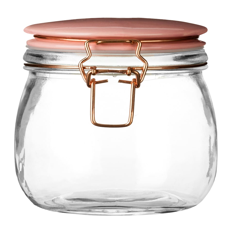 Interiors by Premier Retro Pastel Pink Glass Jar, 750ml Capacity, Airtight Clip Lid with Silicone Seal
