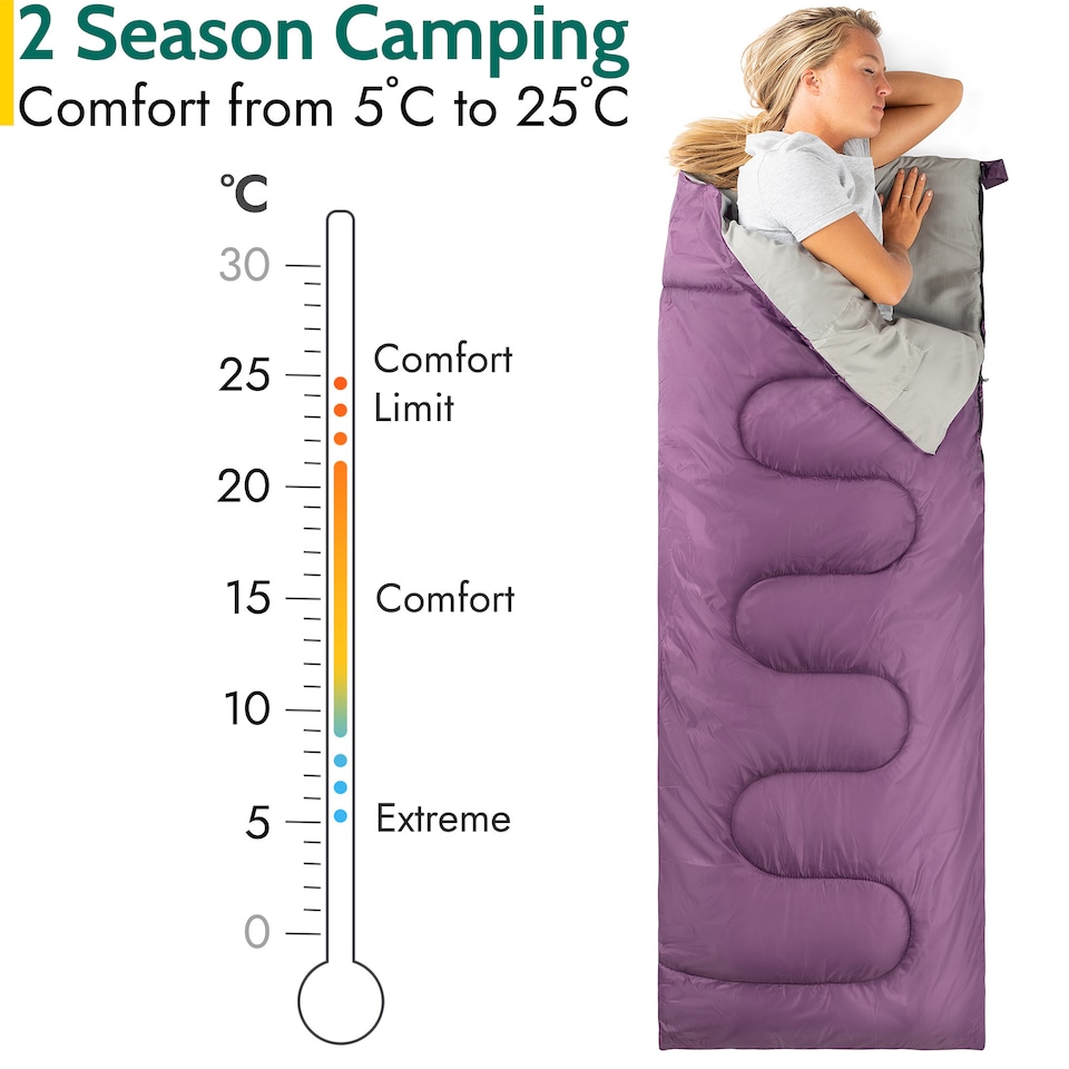 image 1 of Envelope Sleeping Bag 2 Season Single Adult Outdoor Camping 200gsm Trail | Purple | Single | 1