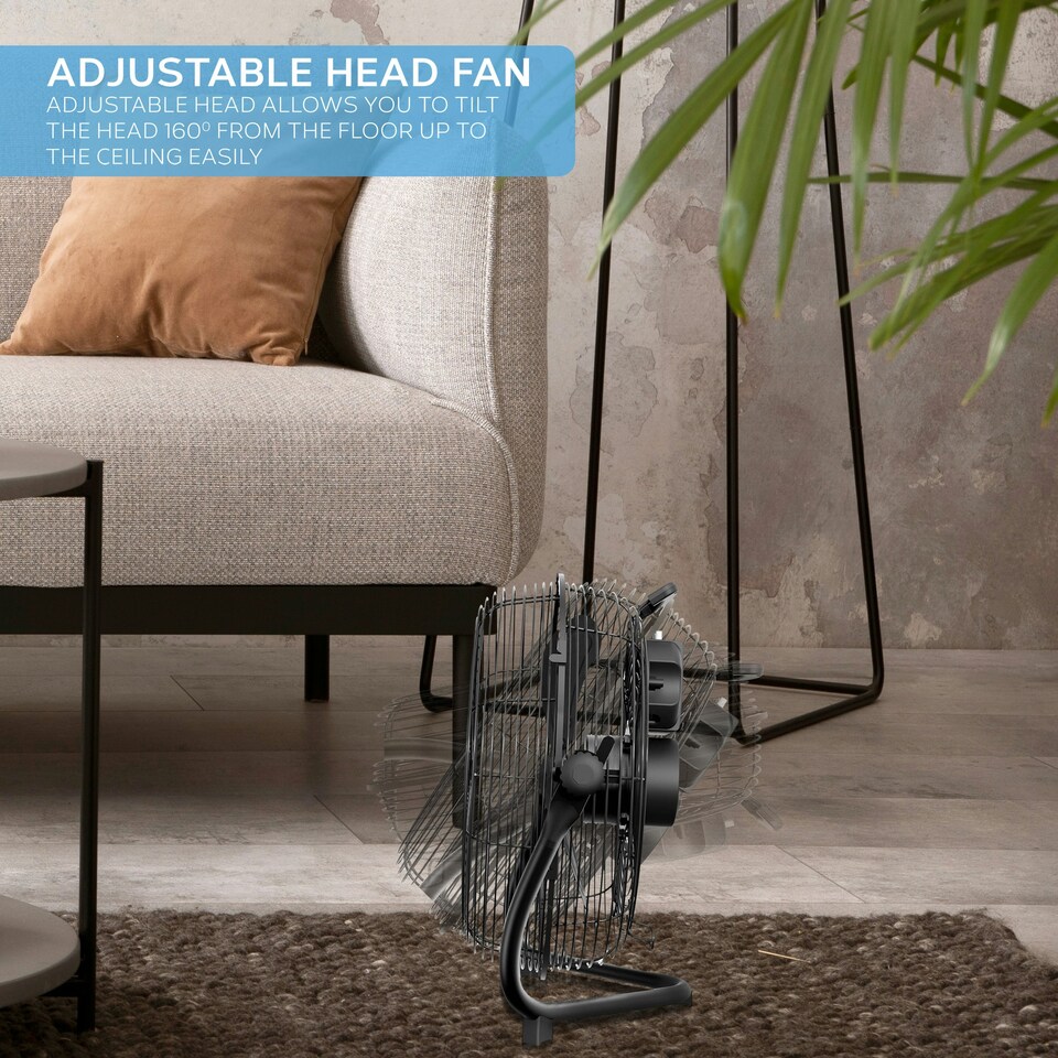 image 1 of Air Pro 14" Floor Fan 3 Speed Setting & Adjustable Tilt Indoor Electric Fan with Metal Blade & Body 1.6m Long Cable - Black