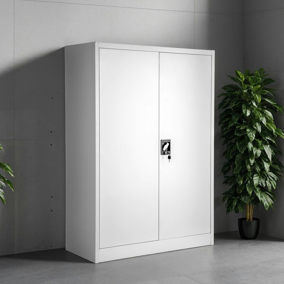 image 1 of Filing Cabinet - 4 adjustable shelves, lockable, 140 x 90 x 40 cm | Grey | grey | 40 x 90 x 140 cm | 1