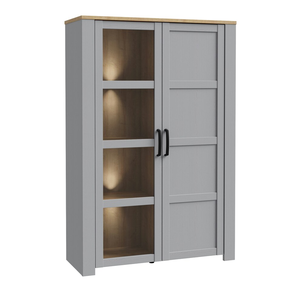 image 1 of Bohol Display Cabinet inc. 2x LED Lights in Riviera Oak/Grey Oak
