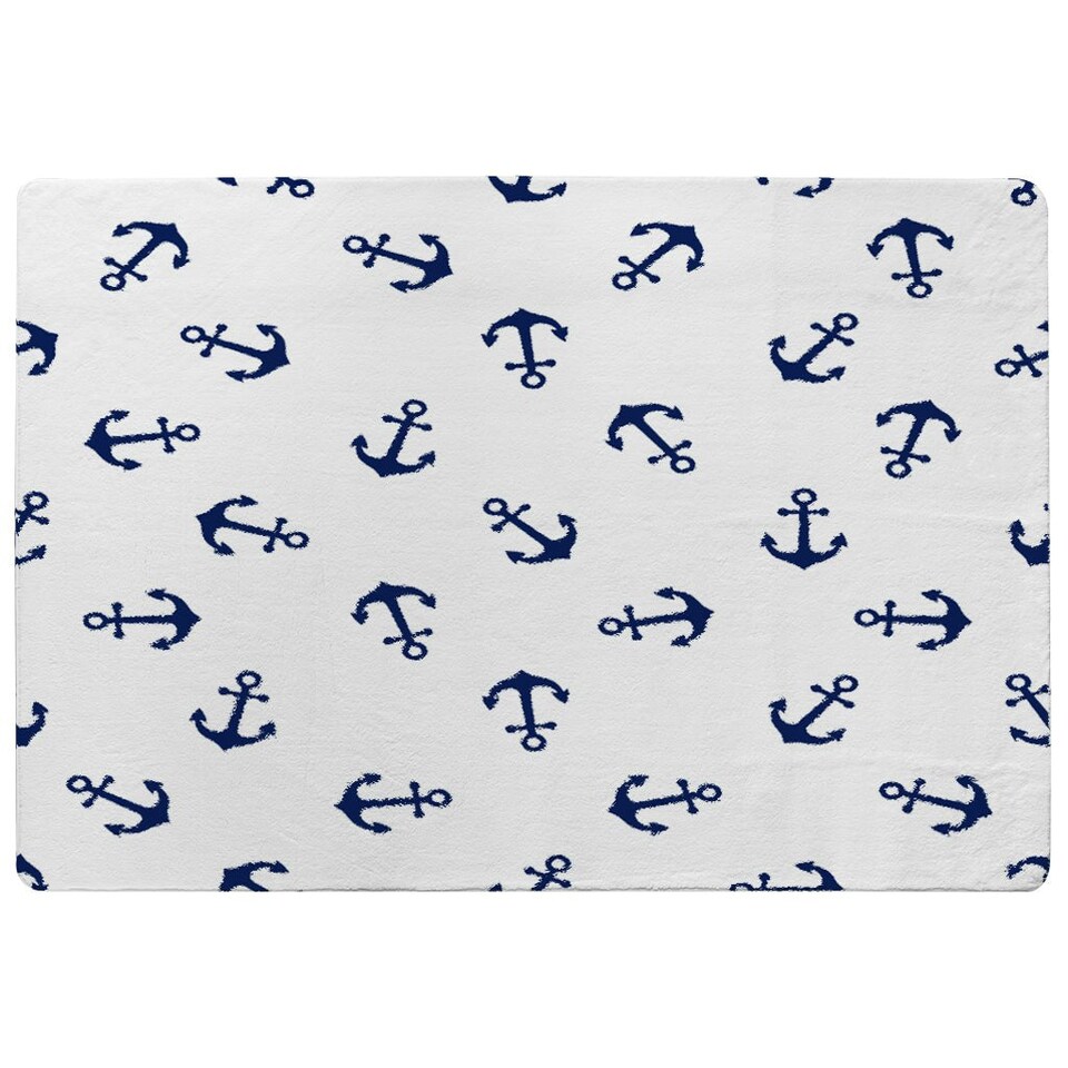 image 1 of Navy Anchors on White (Rug) Blue | Medium: 80x150cm
