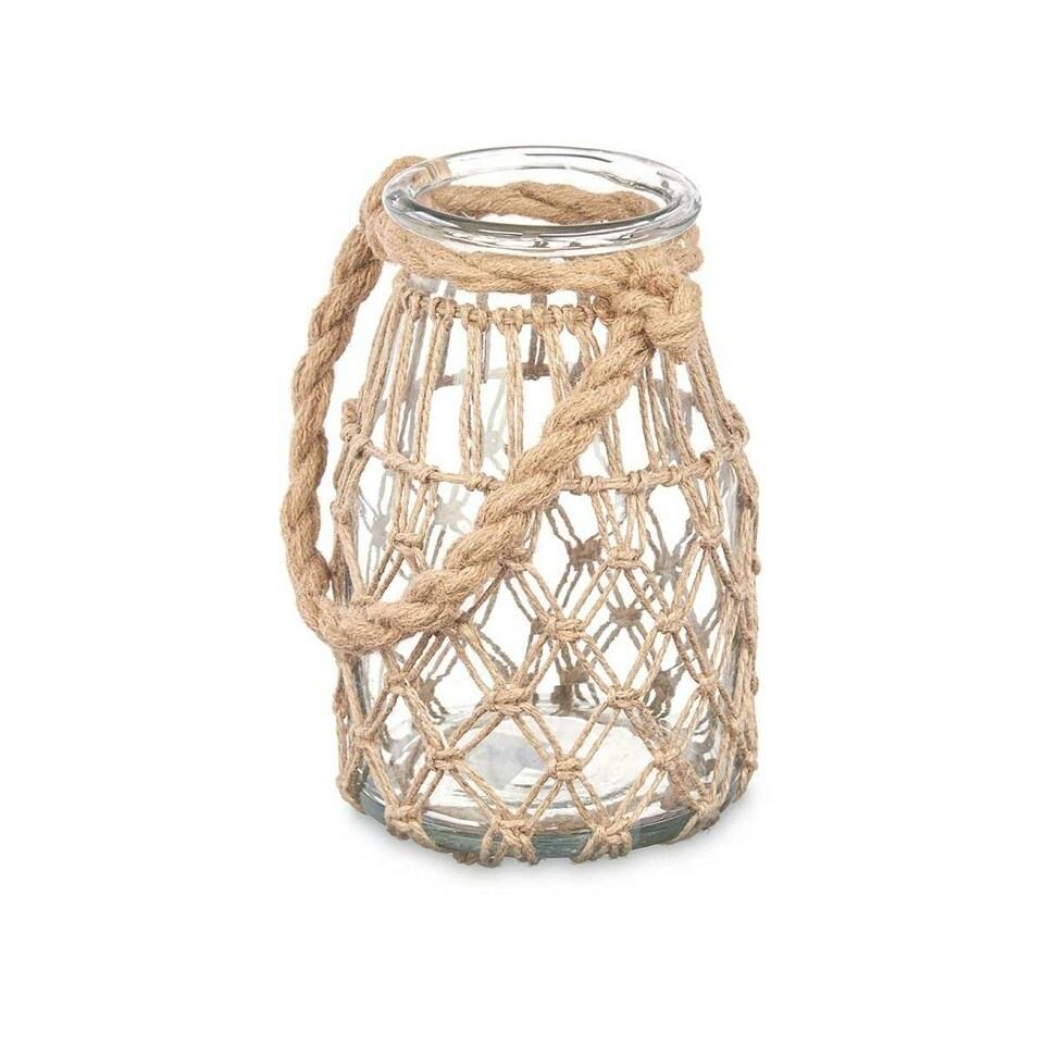 image 1 of Candleholder Tin Transparent Natural Glass Rope 14 x 21 cm (6 Units) N/A