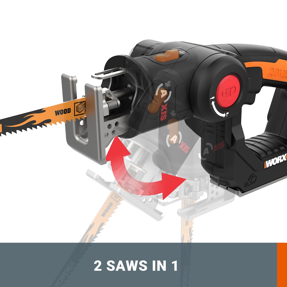 image 1 of WORX 20V AXIS Cordless 2-in-1 Jigsaw & Reciprocating Saw (BARE TOOL) WX550.9