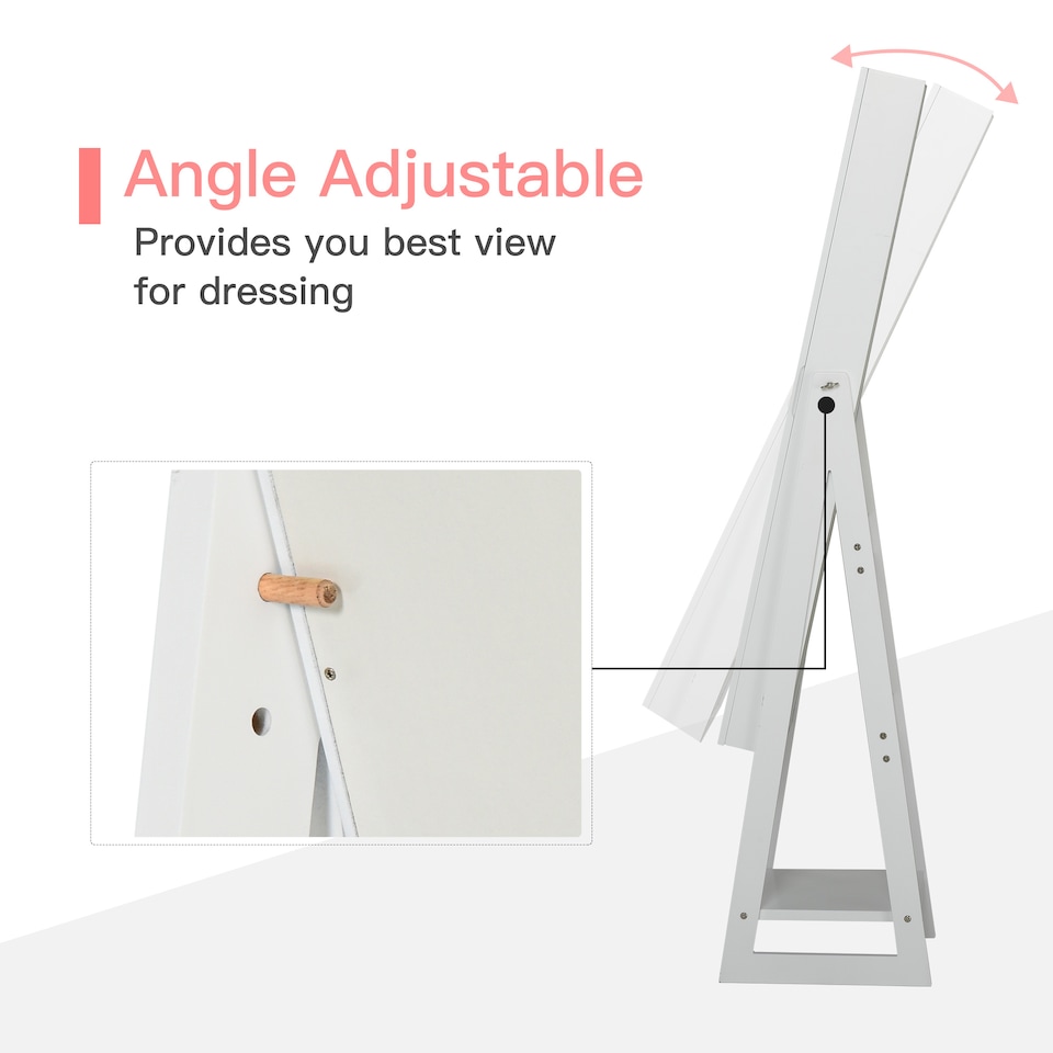 image 1 of HOMCOM Jewellery Cabinet, Standing Mirror with LED Lights, Full-Length Mirror with Storage Drawers, Hooks and Shelves, Make-Up Armoire, Jewellery Organiser for Bedroom, White