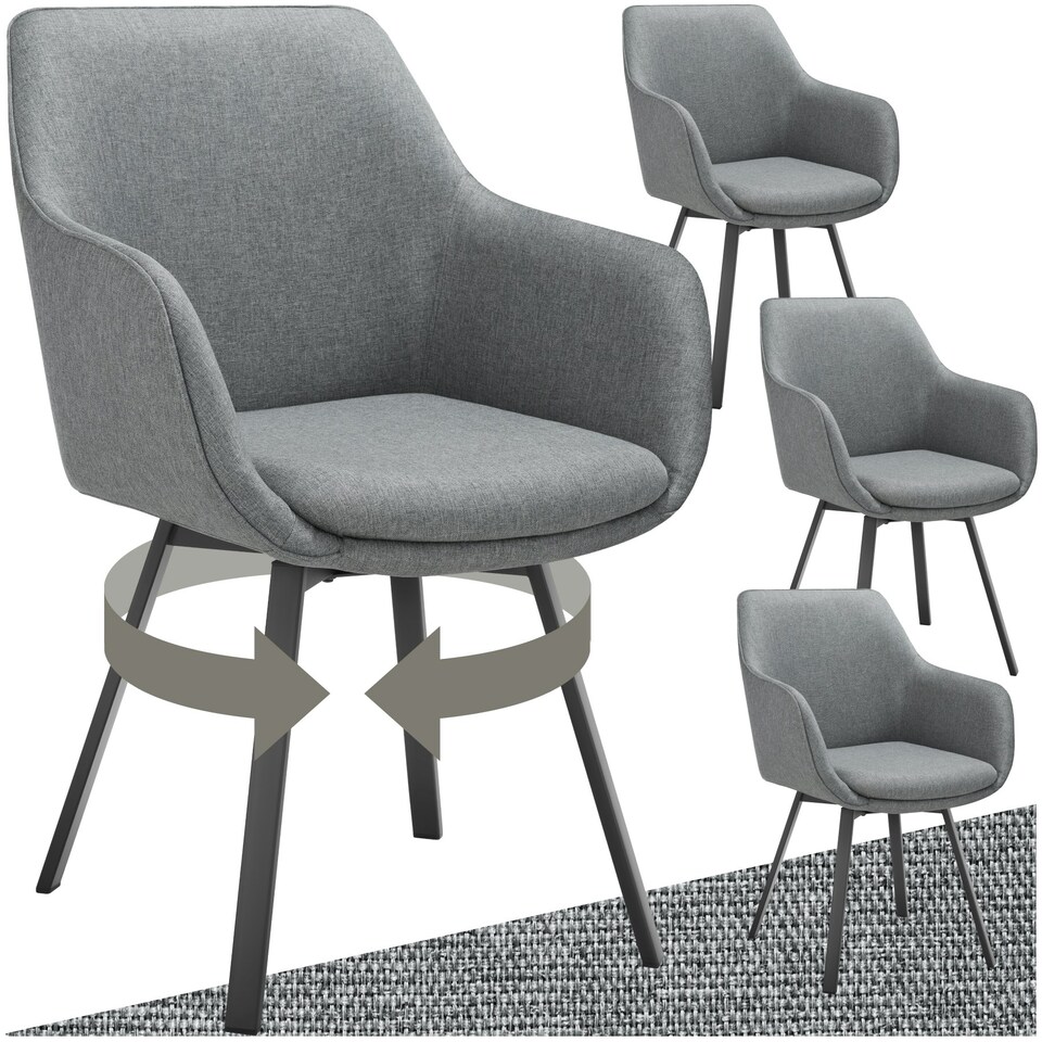 image 1 of Dining Chair Alicon - swivel armchair with padding and continuous backrest - Set of 4 Grey | Anthracite