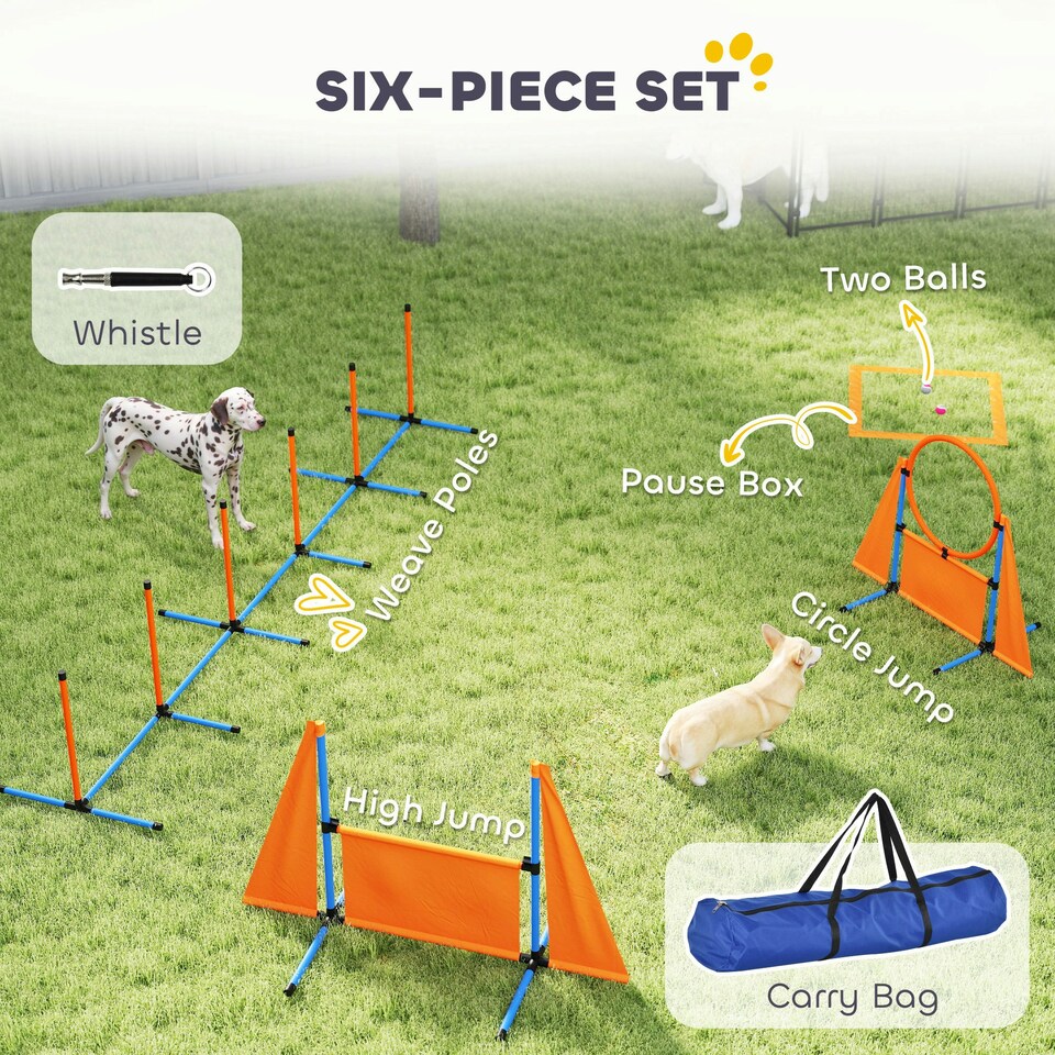 image 1 of PawHut 6-Piece Dog Agility Equipment, Obstacle Training Course Kit, Orange