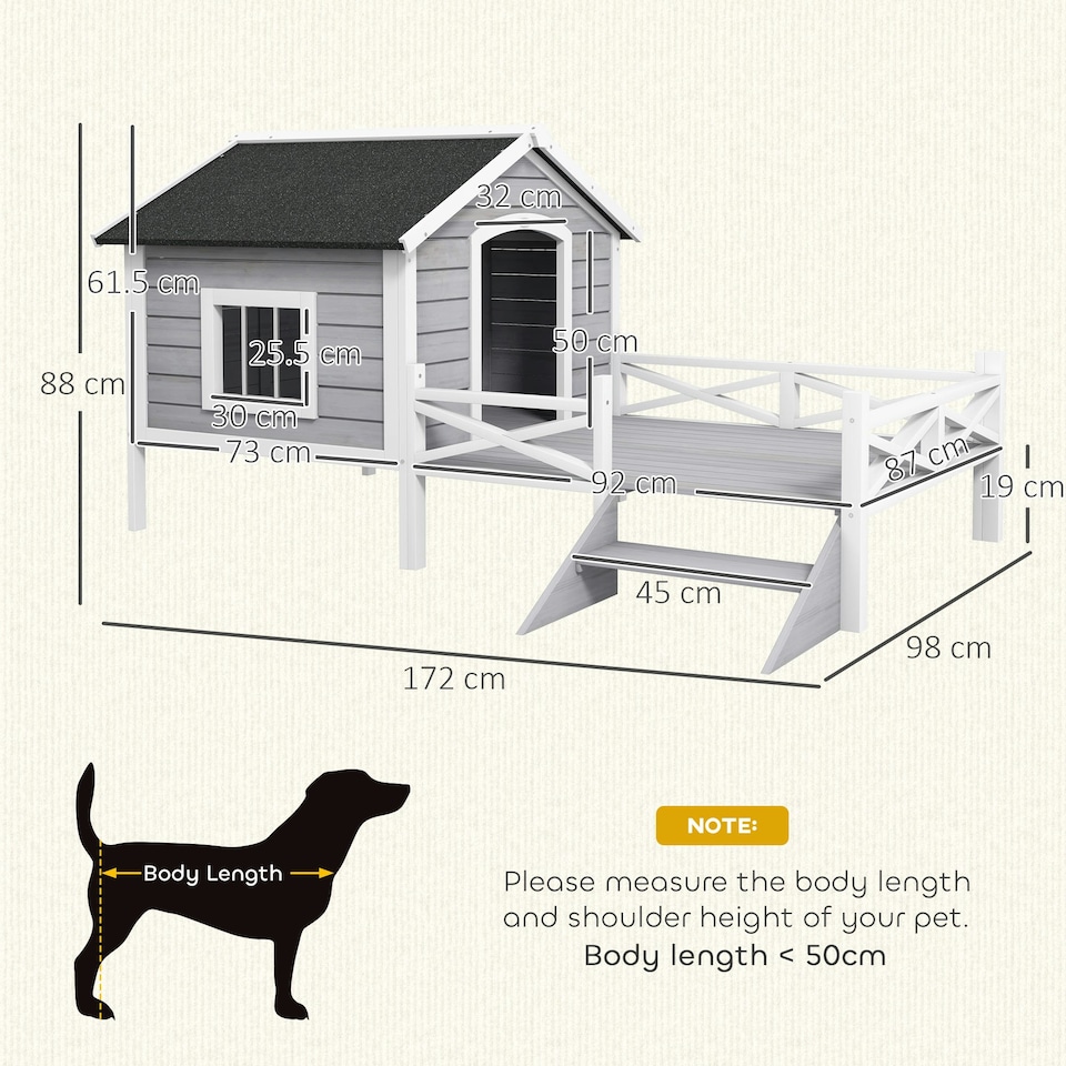 image 1 of PawHut Wooden Dog House w/ Porch, Water-resistant Roof, for S M Dogs, Grey 