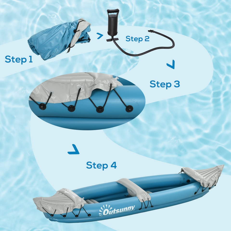 image 1 of Outsunny Inflatable Kayak Two-Person Inflatable Boat w/ Air Pump, Blue | Blue