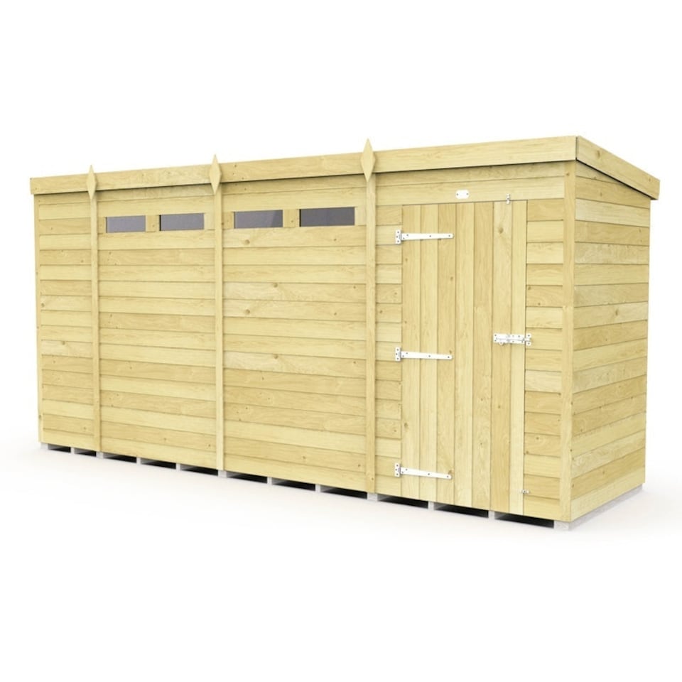 image 1 of 14 x 4 Feet Pent Security Shed - Single Door - Wood - L118 x W417 x H201 cm | Brown
