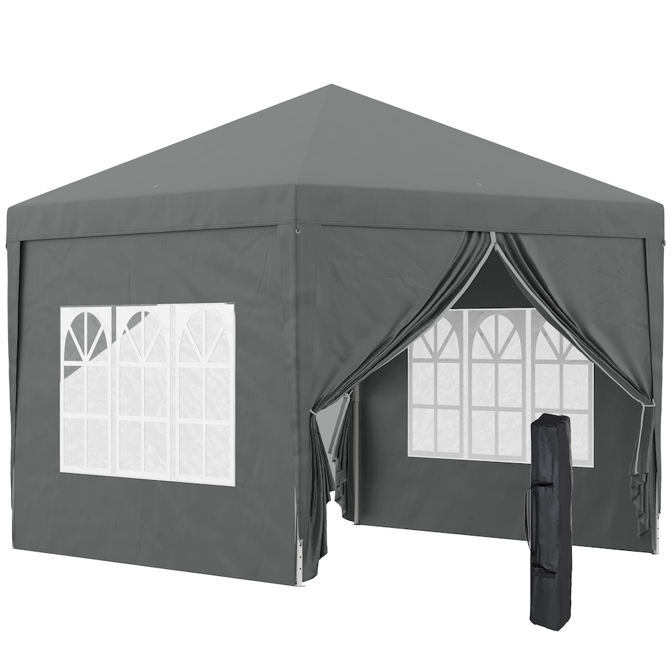 image 1 of Outsunny 3 x 3 M Pop Up Gazebo, Wedding Camping Party Tent Canopy Marquee with Carry Bag and 2 Windows, Grey