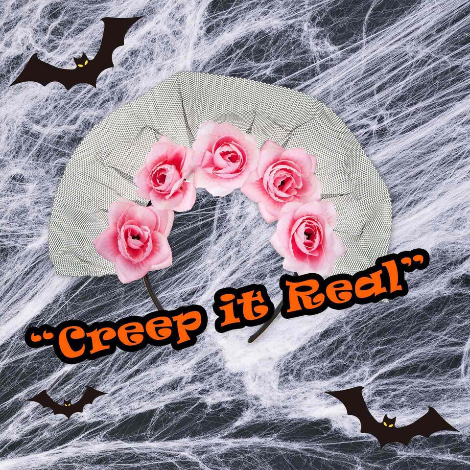image 1 of vfm-estore Halloween Veil Headband 5 Roses Design, Pink - Party Costume Accessory