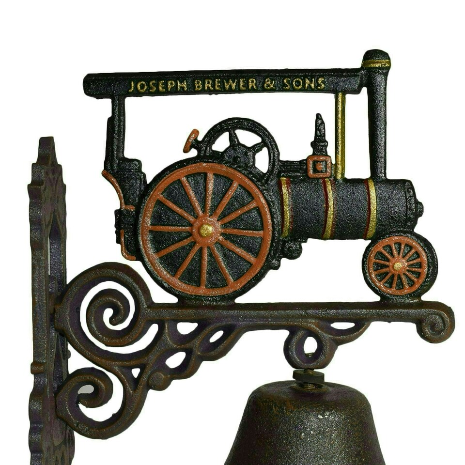 image 1 of Traction Steam Roller Engine Bell Gate Cast Iron Sign Plaque Door Wall House