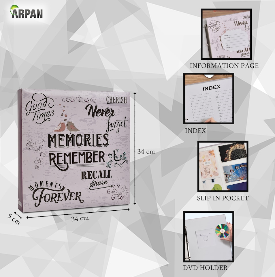 image 1 of ARPAN Large 3-Ring Binder Photo Album Holds 500 Photos 6x4" (10x15cm) – Slip In Pocket Picture Album for Wedding, Baby, Birthday, Family & Travel Memories