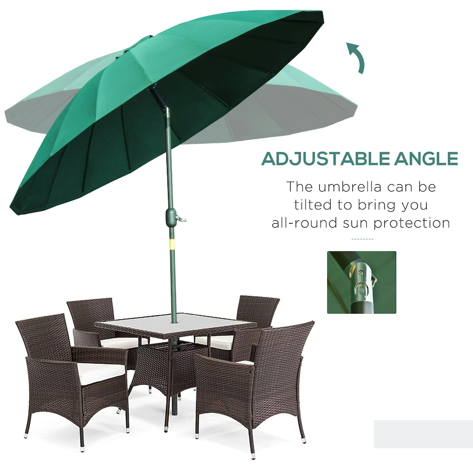 image 1 of Outsunny 2.5m Round Curved Adjustable Parasol Sun Umbrella Metal Pole Green
