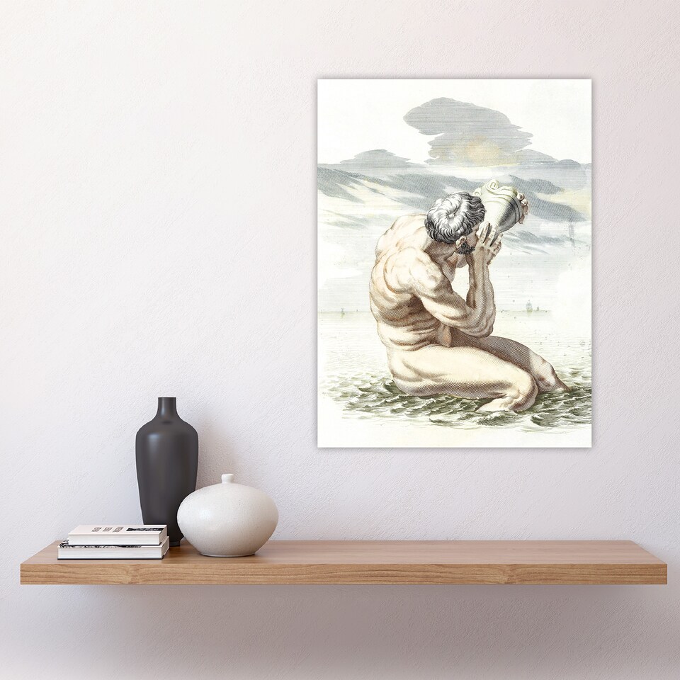 image 1 of Triton Blows On The Conch Shell Johan Teyler Huge Wall Art Print 18X24 In