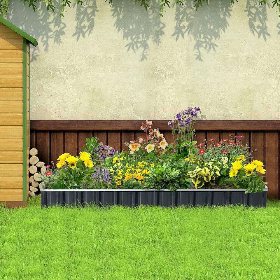 image 1 of Outsunny Metal Raised Garden Bed No Bottom DIY Large Planter Box w/ Gloves