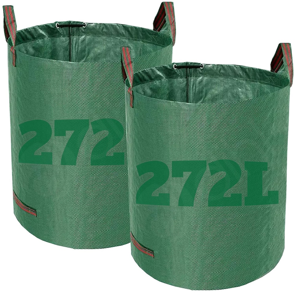 image 1 of Dihl 2x 272 Litre Heavy Duty Garden Waste Bags, Reusable Rubbish Sacks with Upper and Side Handles, 67cm Ã¸ x 76 cm, Green, Woven Polypropylene. For Waste, Rubble, Grass, Leaves and More. Pack of 2