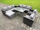 image 2 of Fimous 8 Seater Rattan Outdoor Furniture Sofa Garden Dining Set with Patio Dining Table 2 Armchairs Big Footstools Dark Grey Mixed