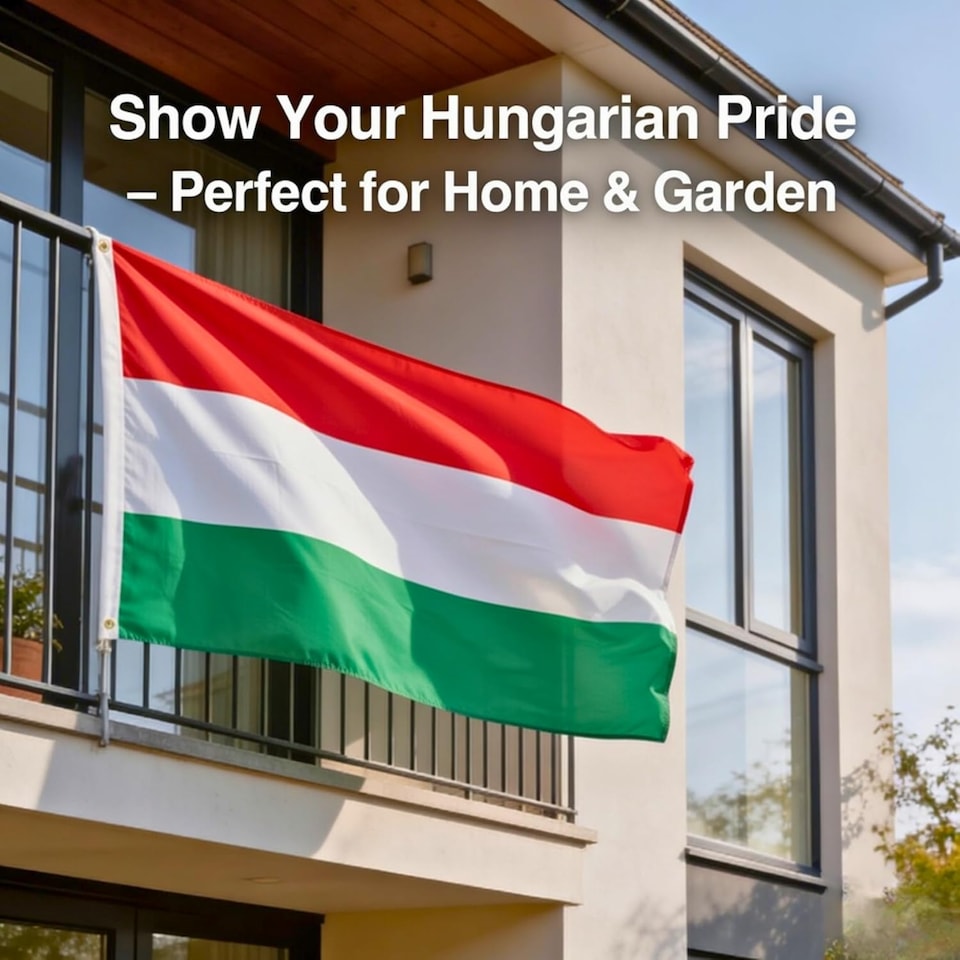 image 1 of Hungary Flag 5ft x 3ft with Brass Eyelets – Polyester Hungarian Flag Banner for Football Matches, National Celebrations, Home & Garden Display | Multi