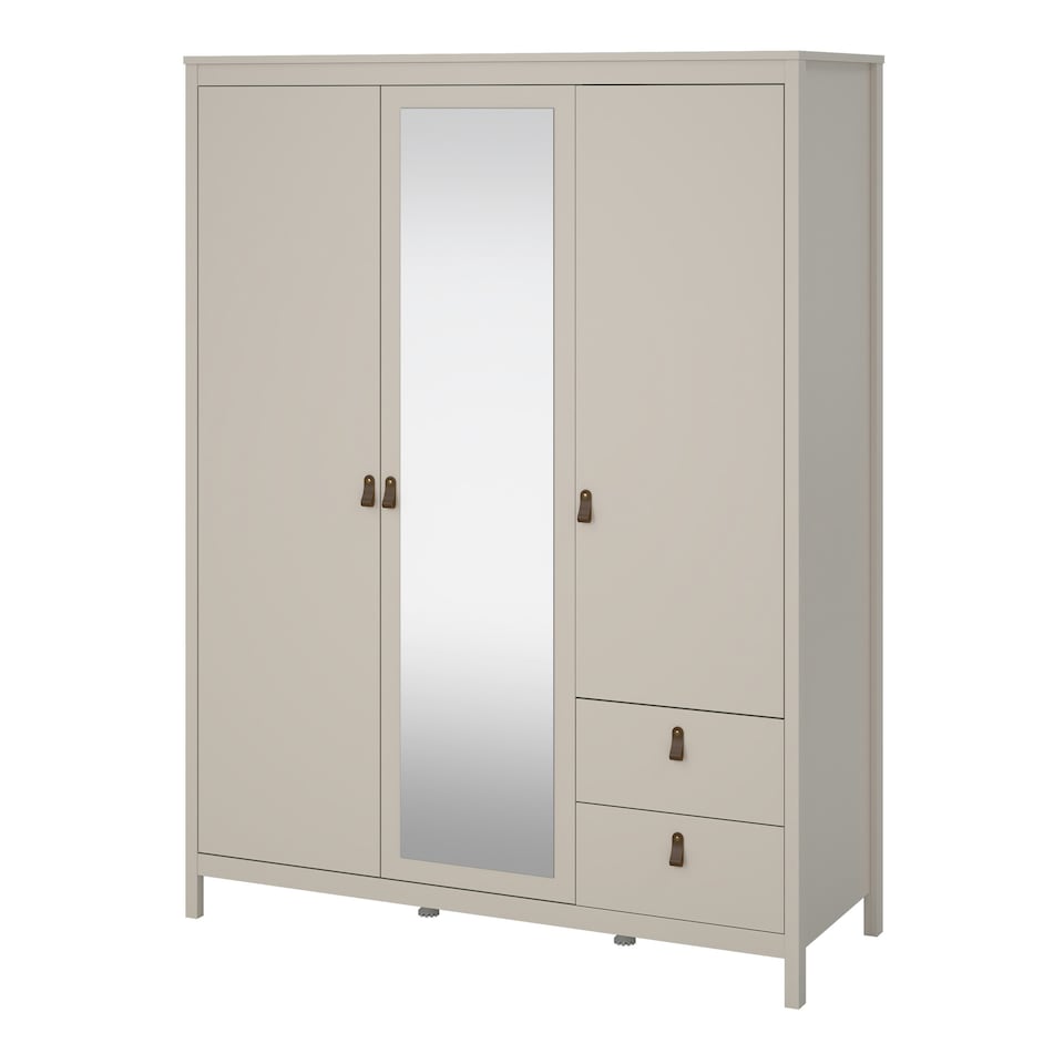 image 1 of Barcelona Wardrobe with 2 Doors + 1 Mirror Door + 2 Drawers in Cashmere Cream