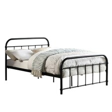 Tewin Vintage Hospital Style Black Metal Bed Frame (King) | Black | Black | King