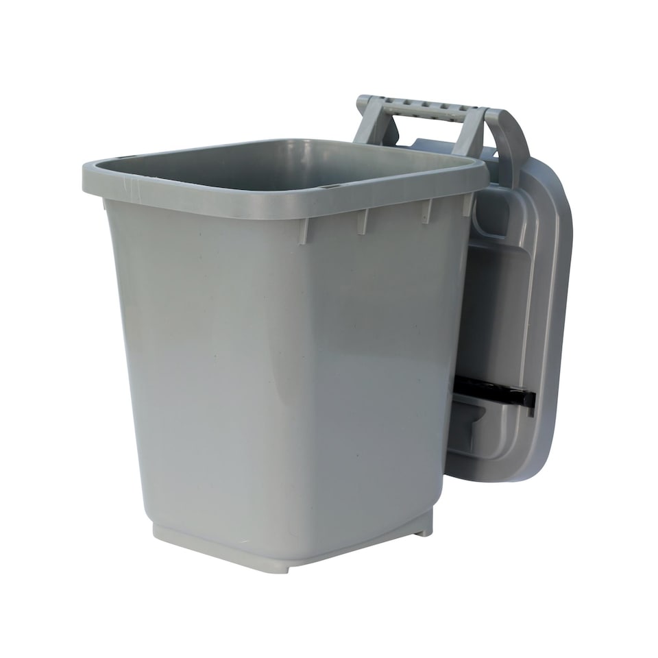 image 1 of Kerbside Compost Caddy with Locking Lid - Silver - for Food Waste Recycling (23 Litre) - Plastic Bin with Composting Guide