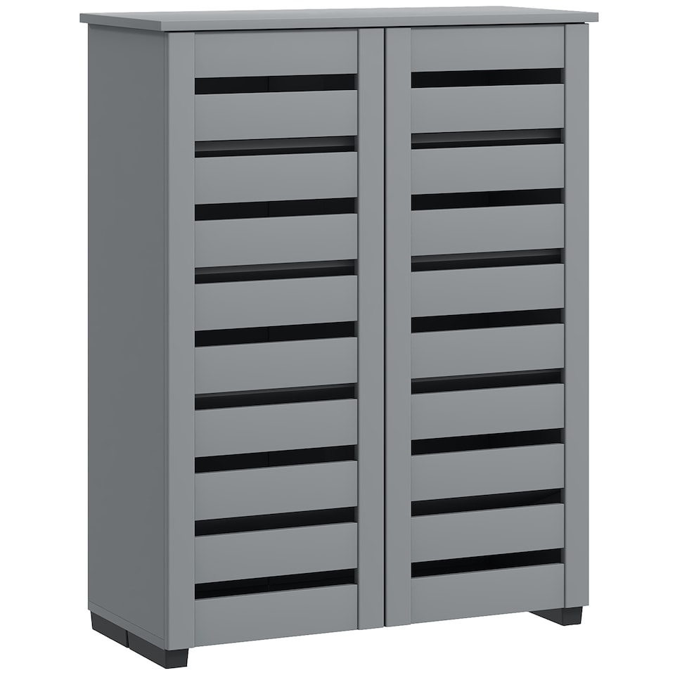 image 1 of HOMCOM Narrow Shoe Cabinet for Entryway, 5-Tier Slim Shoe Storage Cabinet with 2 Slatted Doors and Adjustable Shelves for 15 Pairs, Dark grey | Grey | Dark Grey